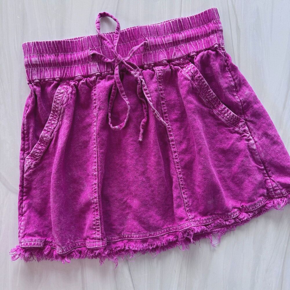 Anthropologie Pilcro Frayed Hem Linen Blend Mini Skirt - Fuchsia - XS